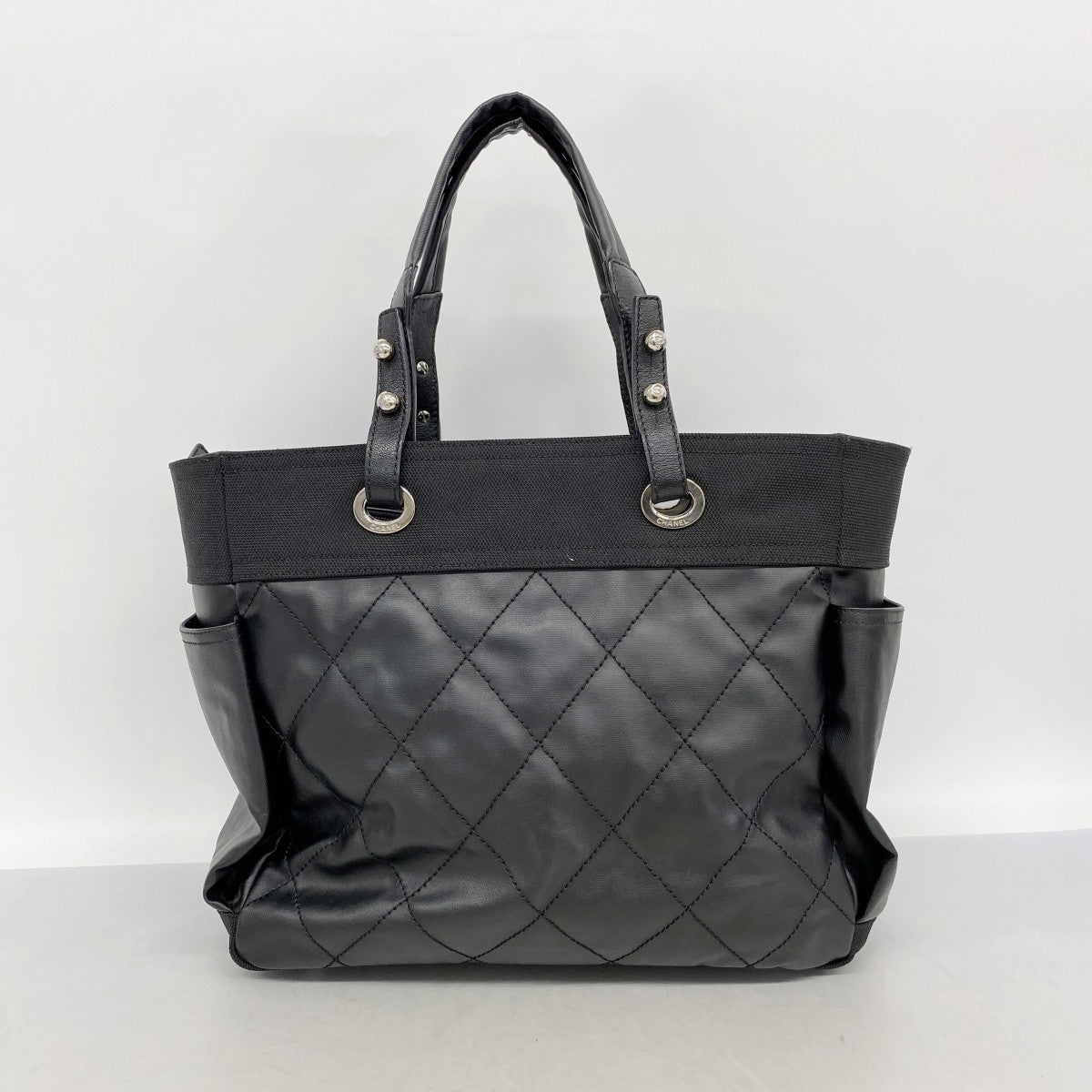 【6fc4281-h】シャネル トートバッグ パリビアリッツ キャンバス ブラック シルバー金具【中古】レディース