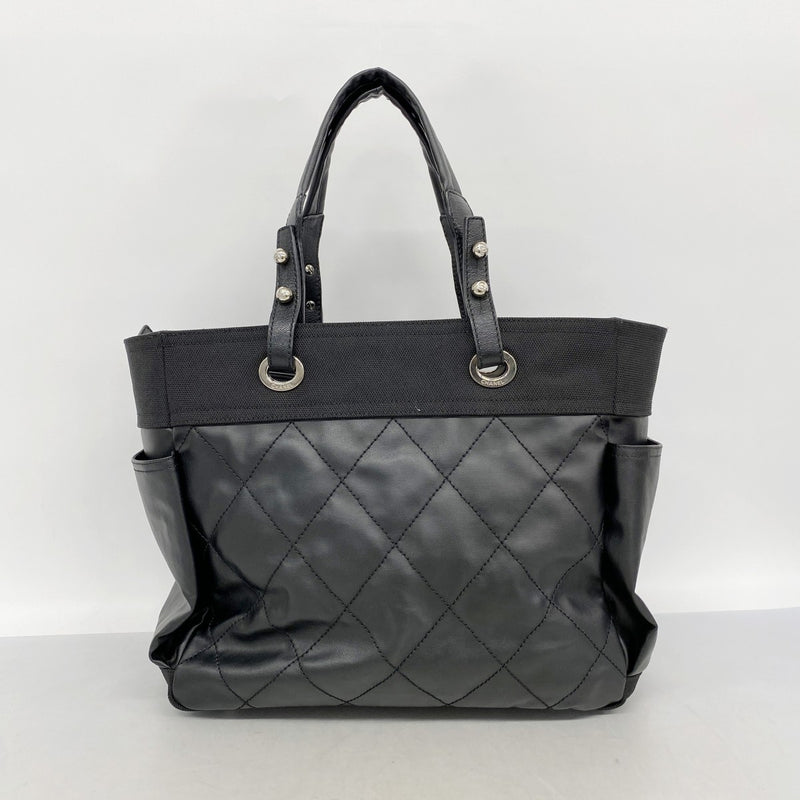 【6fc4281-h】シャネル トートバッグ パリビアリッツ キャンバス ブラック シルバー金具【中古】レディース