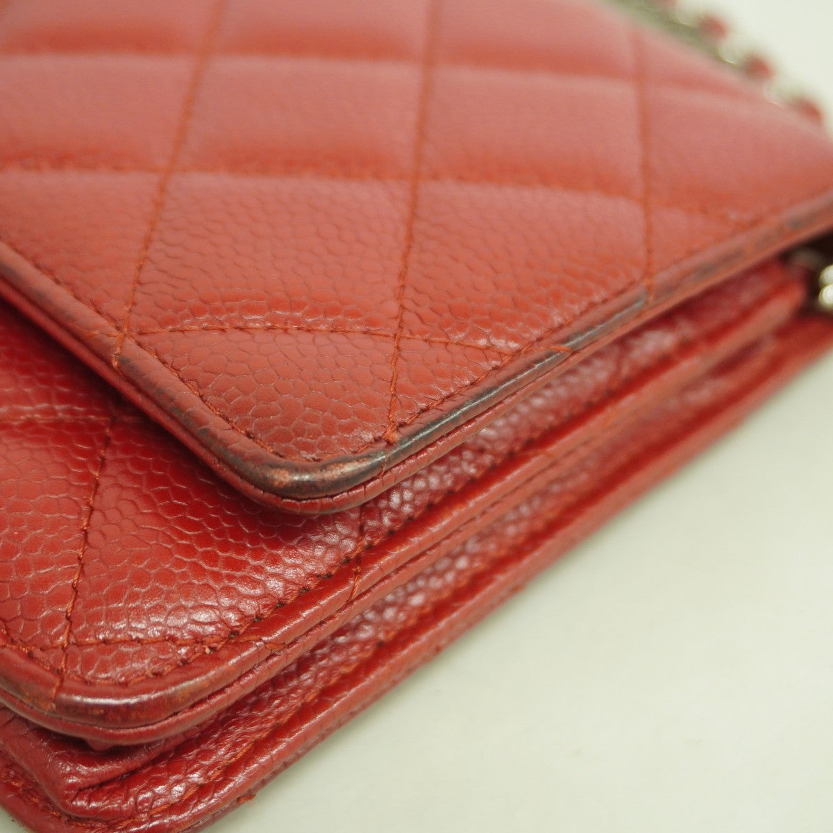 【6fc4363-k】シャネル ショルダーウォレット マトラッセ チェーンショルダー キャビアスキン レッド シルバー金具【中古】レディース