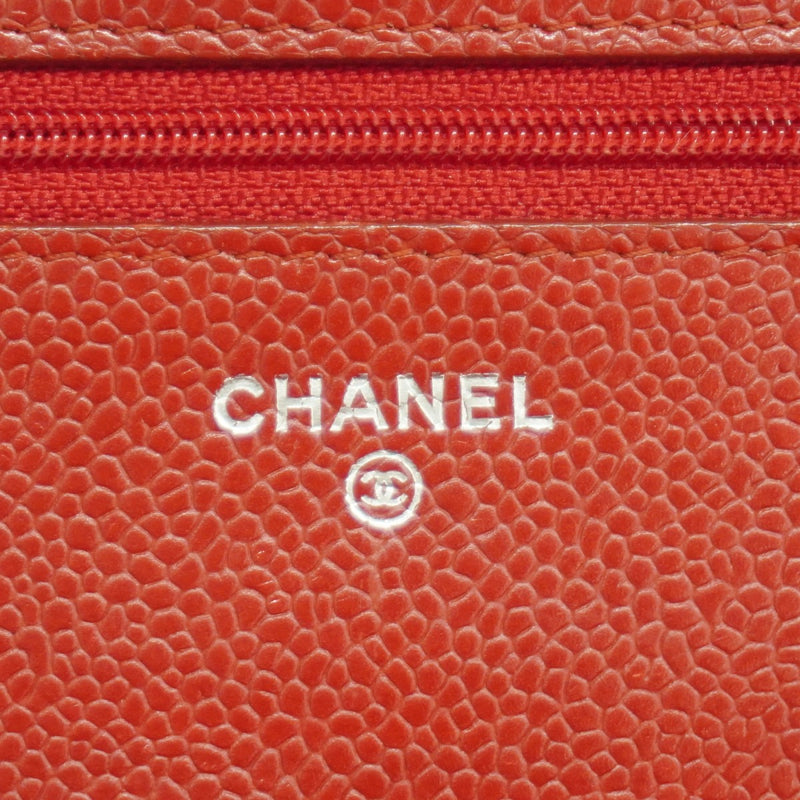 【6fc4363-k】シャネル ショルダーウォレット マトラッセ チェーンショルダー キャビアスキン レッド シルバー金具【中古】レディース