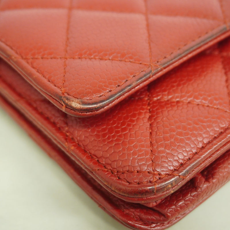【6fc4363-k】シャネル ショルダーウォレット マトラッセ チェーンショルダー キャビアスキン レッド シルバー金具【中古】レディース