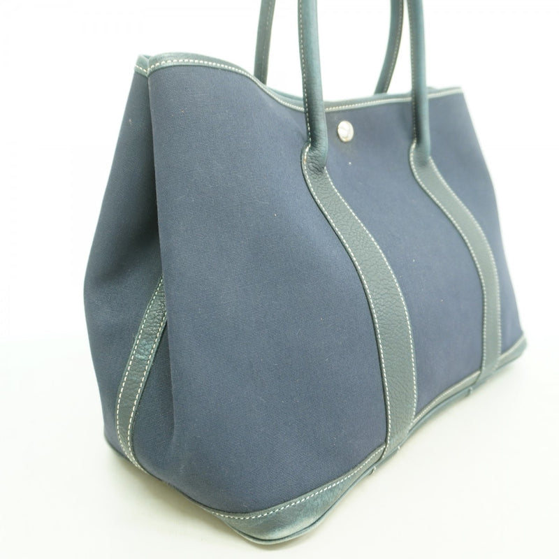 【6fc4372】エルメス トートバッグ ガーデンパーティPM トワルオフィシエ ネイビー シルバー金具 □I刻印【中古】レディース