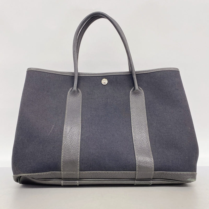 【6fc4386】エルメス トートバッグ ガーデンパーティPM トワルオフィシエ ブラック シルバー金具 □I刻印【中古】レディース
