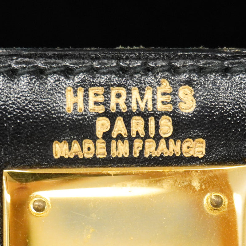 【6fc4395】エルメス ハンドバッグ ケリー28 ボックスカーフ ブラック ゴールド金具 ○V刻印 2wayバッグ【中古】レディース