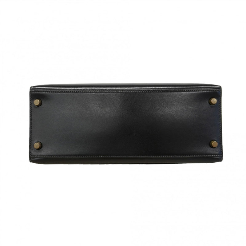 【6fc4395】エルメス ハンドバッグ ケリー28 ボックスカーフ ブラック ゴールド金具 ○V刻印 2wayバッグ【中古】レディース