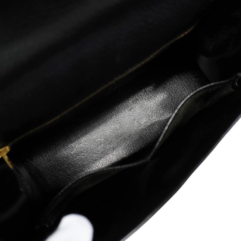 【6fc4396】エルメス ハンドバッグ ケリー28 アルデンヌ ブラック ゴールド金具 □C刻印 2wayバッグ【中古】レディース