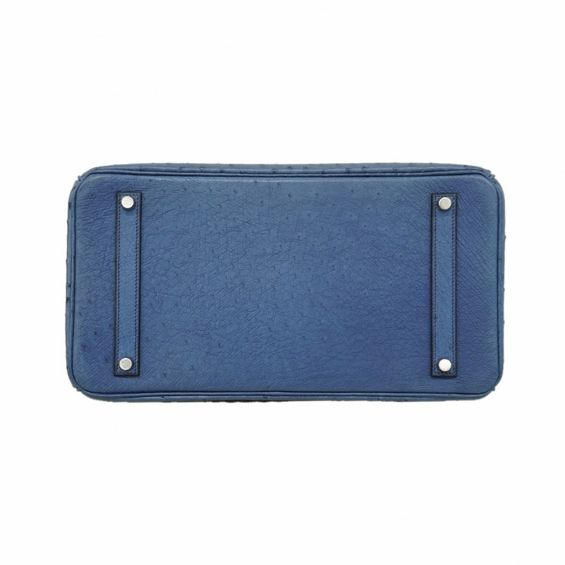 【6fc4401】エルメス ハンドバッグ バーキン35 オーストリッチ ブルーロイ シルバー金具 □E刻印【中古】レディース