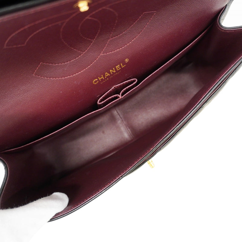 【6fc4420】シャネル ショルダーバッグ デカマトラッセ Wフラップ Wチェーン ラムスキン ブラック ゴールド金具【中古】レディース