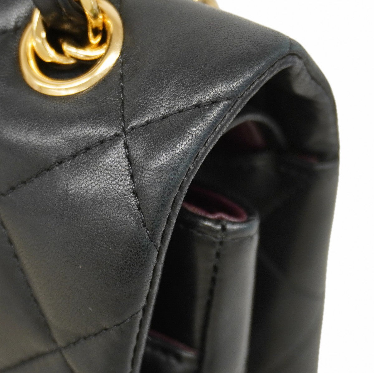 【6fc4420】シャネル ショルダーバッグ デカマトラッセ Wフラップ Wチェーン ラムスキン ブラック ゴールド金具【中古】レディース
