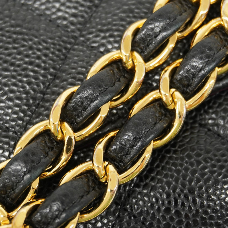 【6fc4432】シャネル ショルダーバッグ デカマトラッセ Wフラップ Wチェーン キャビアスキン ブラック ゴールド金具【中古】レディース