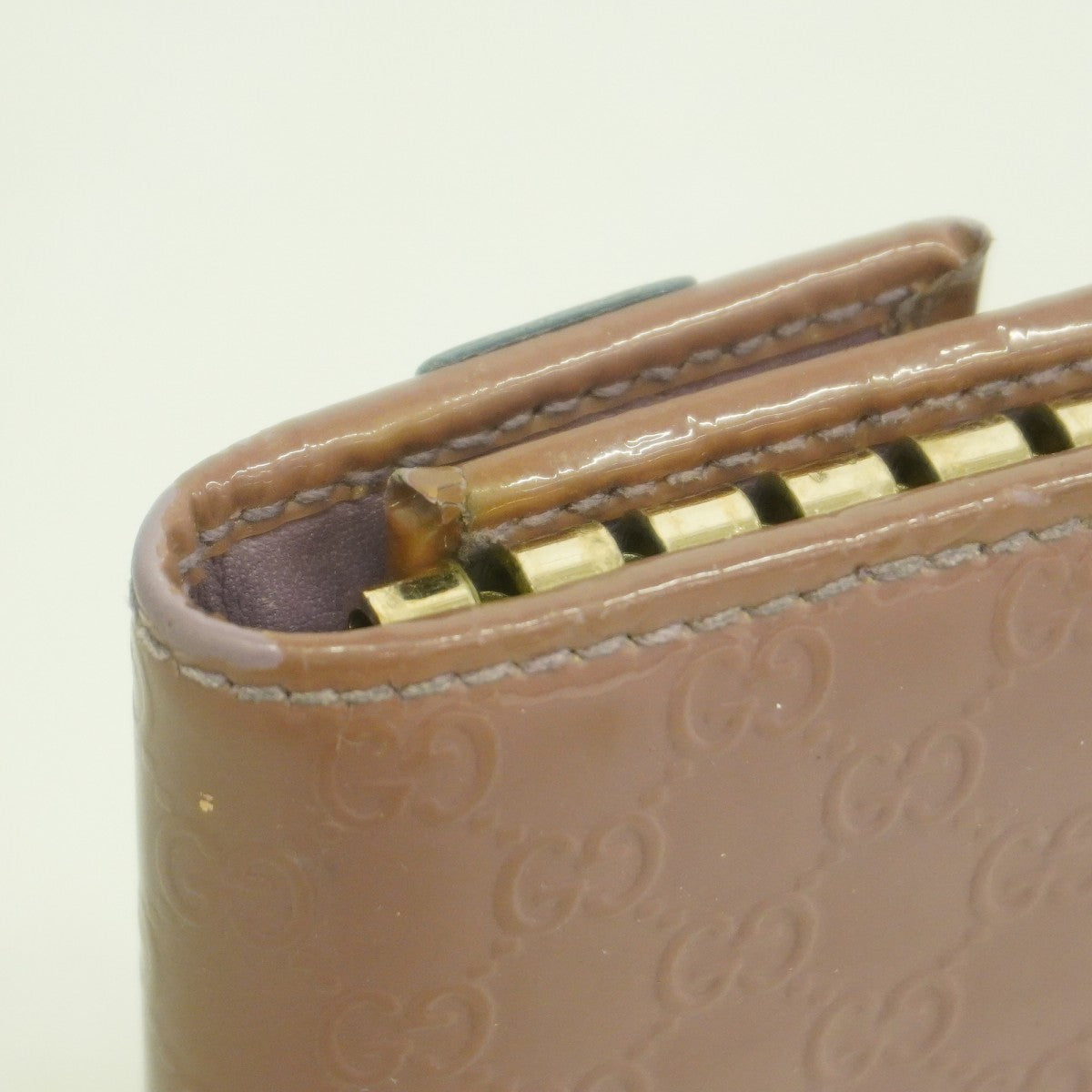 【6fc4482-k】グッチ キーケース マイクログッチシマ 309759 エナメル ローズブラウン ゴールド金具【中古】レディース