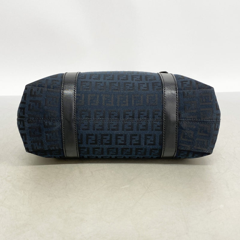 【6fc4515】フェンディ ハンドバッグ ズッキーノ ナイロンキャンバス ネイビー ブラック ゴールド金具【中古】レディース