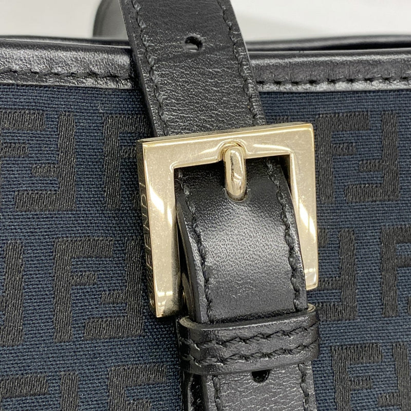 【6fc4515】フェンディ ハンドバッグ ズッキーノ ナイロンキャンバス ネイビー ブラック ゴールド金具【中古】レディース