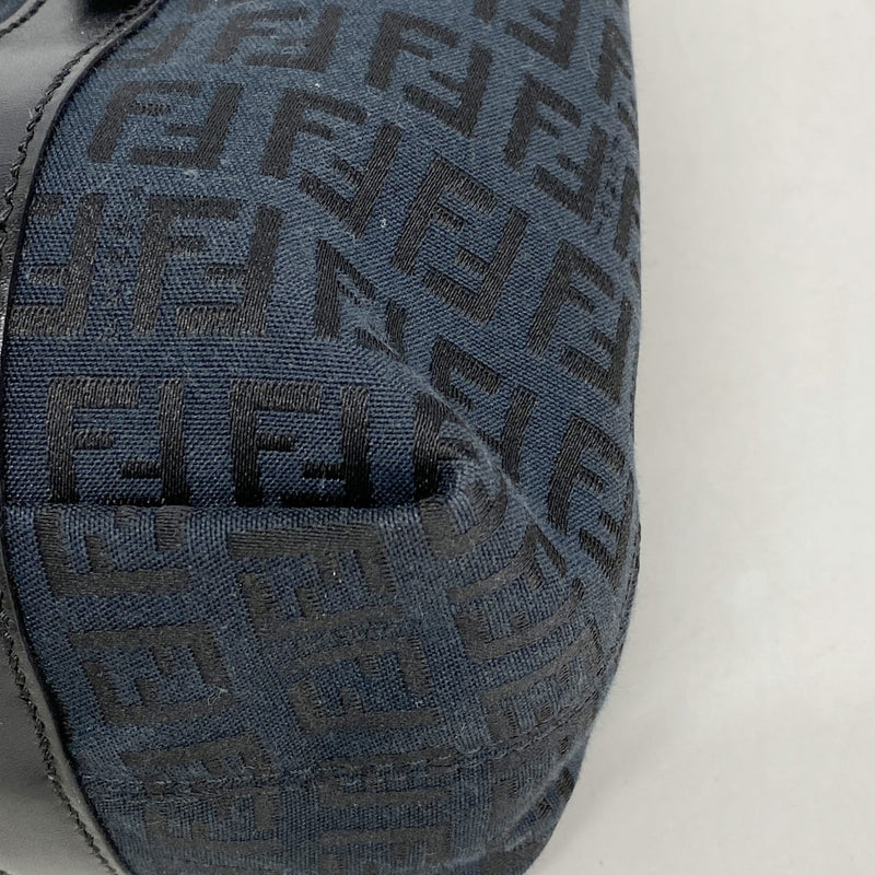 【6fc4515】フェンディ ハンドバッグ ズッキーノ ナイロンキャンバス ネイビー ブラック ゴールド金具【中古】レディース