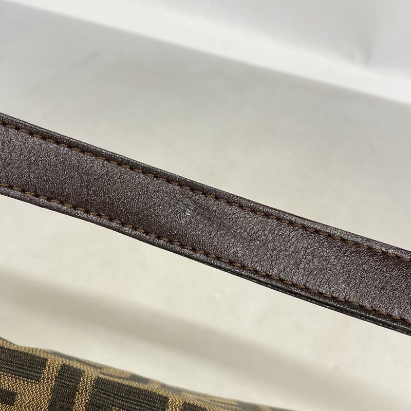 【6fc4526】フェンディ ハンドバッグ ズッカ マンマバケット ナイロンキャンバス ブラウン シルバー金具【中古】レディース