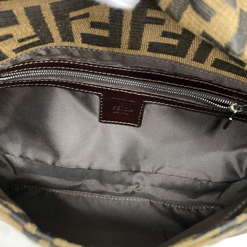 【6fc4526】フェンディ ハンドバッグ ズッカ マンマバケット ナイロンキャンバス ブラウン シルバー金具【中古】レディース