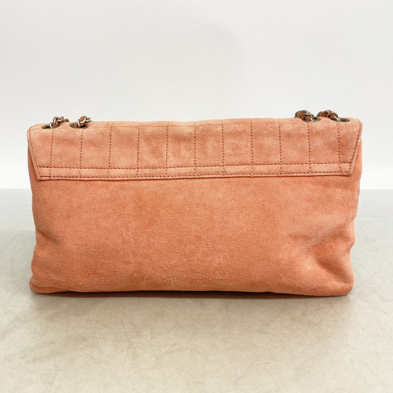 【6fc4545-k】シャネル ショルダーバッグ チョコバー Wチェーン スウェード ピンク シルバー金具【中古】レディース