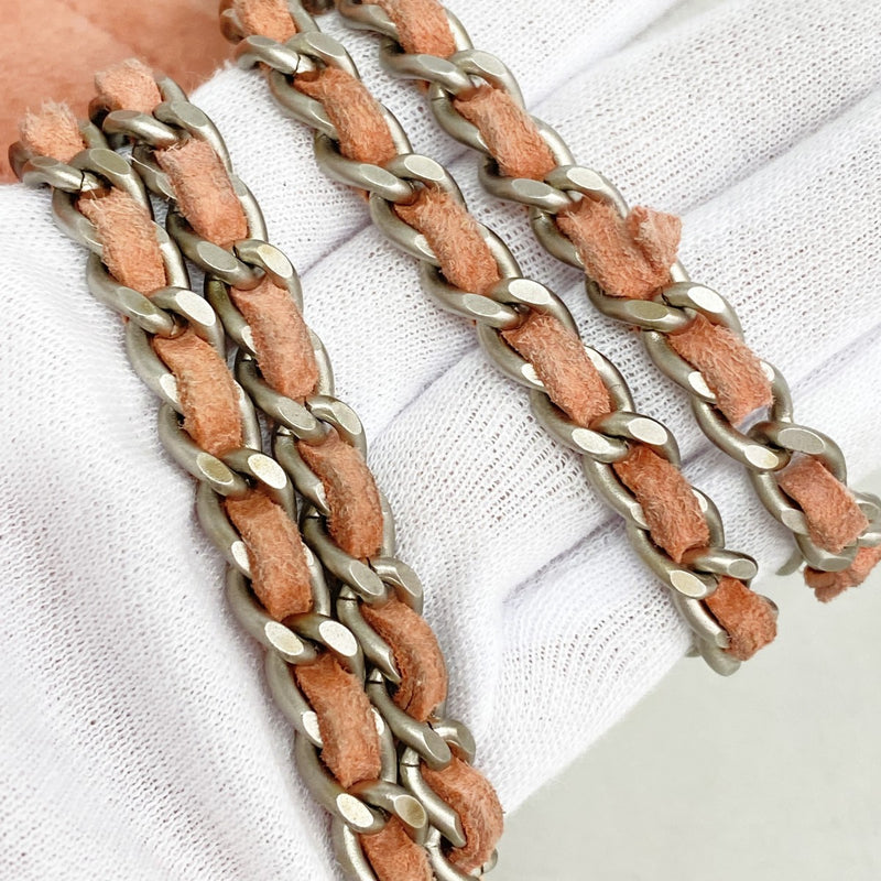 【6fc4545-k】シャネル ショルダーバッグ チョコバー Wチェーン スウェード ピンク シルバー金具【中古】レディース
