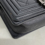 【6fc4547-k】シャネル ショルダーバッグ ボーイシャネル チェーンショルダー レザー ブラック シルバー金具【中古】レディース