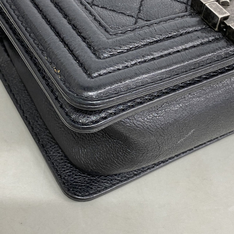 【6fc4547-k】シャネル ショルダーバッグ ボーイシャネル チェーンショルダー レザー ブラック シルバー金具【中古】レディース