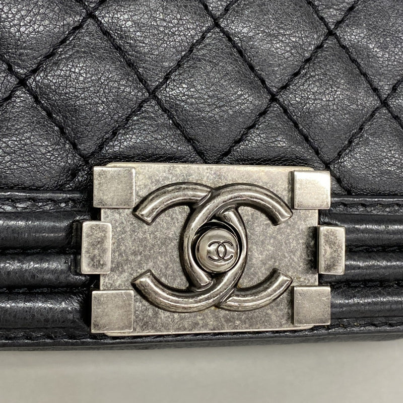 【6fc4547-k】シャネル ショルダーバッグ ボーイシャネル チェーンショルダー レザー ブラック シルバー金具【中古】レディース