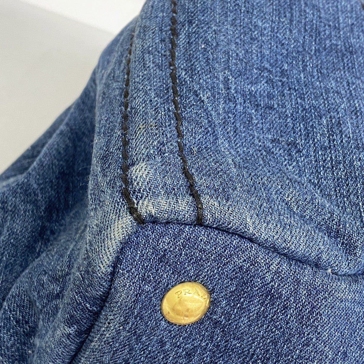【6fc4565-k】プラダ ハンドバッグ カナパ デニム ネイビー ゴールド金具【中古】レディース