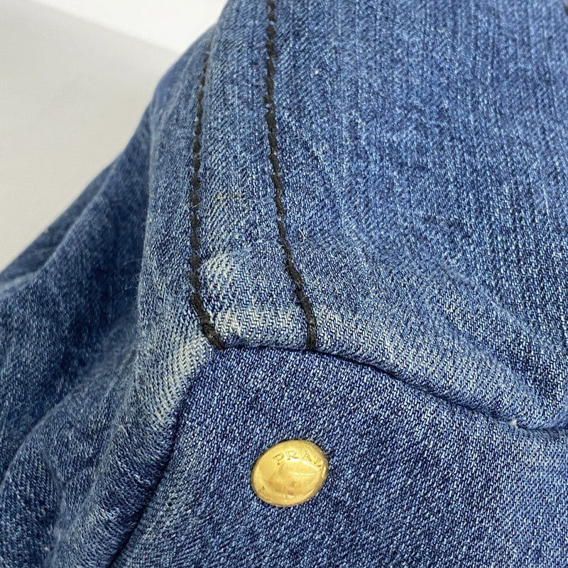 【6fc4565-k】プラダ ハンドバッグ カナパ デニム ネイビー ゴールド金具【中古】レディース