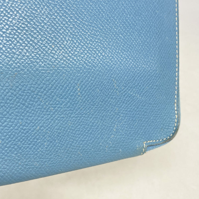 【6fc4598】エルメス 長財布 アザップコンバイン ヴォーエプソン ブルージーン シルバー金具 □K刻印【中古】メンズ レディース ユニセックス