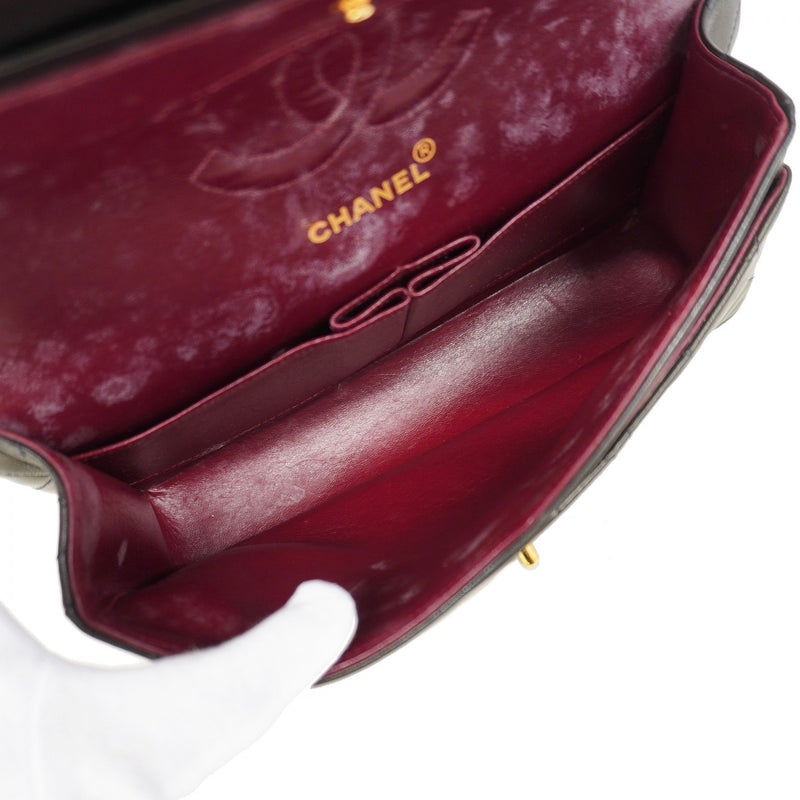 【6fc4605】シャネル ショルダーバッグ マトラッセ Wフラップ Wチェーン ラムスキン ブラック ゴールド金具【中古】レディース