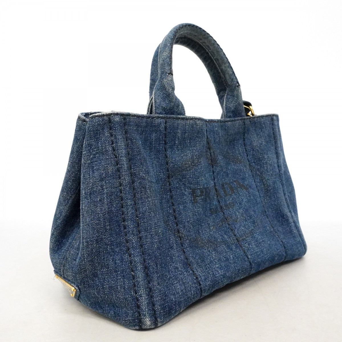 【6fc4606-k】プラダ トートバッグ カナパ デニム ブルー ゴールド金具 2wayバッグ【中古】レディース