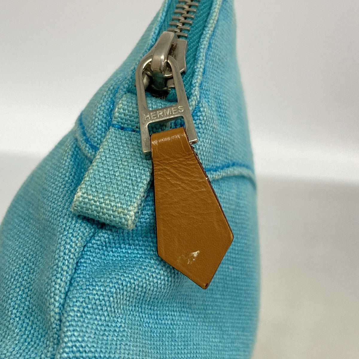 【6fc4621-k】エルメス ポーチ ボリードポーチ キャンバス ブルー シルバー金具【中古】レディース