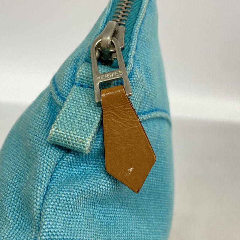 【6fc4621-k】エルメス ポーチ ボリードポーチ キャンバス ブルー シルバー金具【中古】レディース