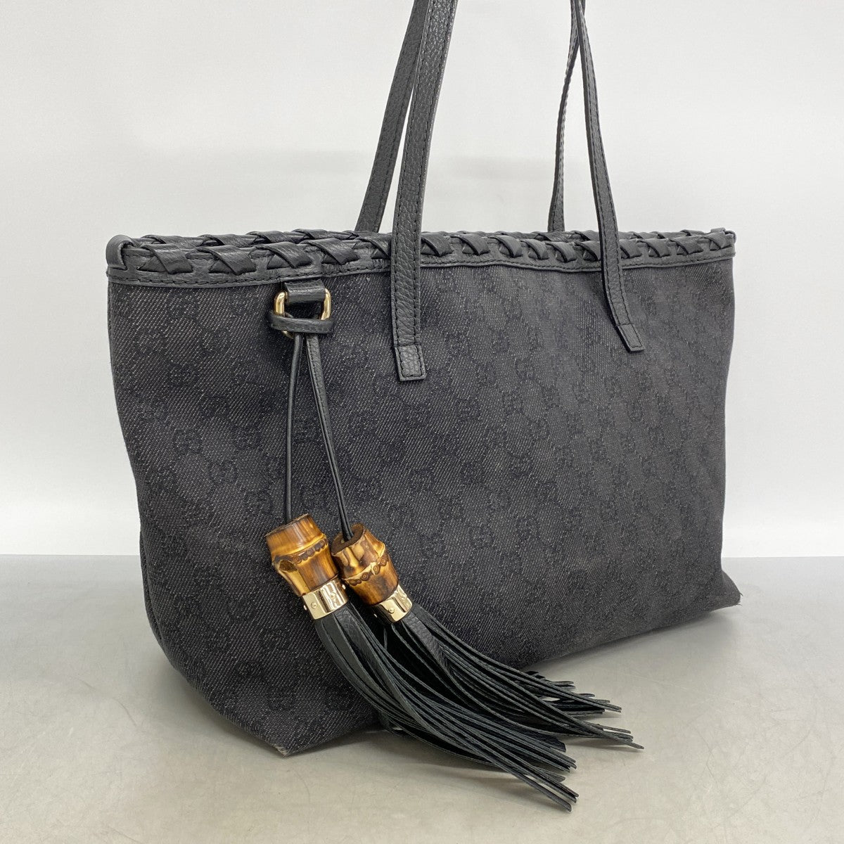 【6fc4623-k】グッチ トートバッグ 354665 デニム ブラック シャンパンゴールド金具【中古】レディース