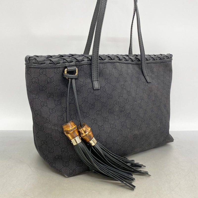 【6fc4623-k】グッチ トートバッグ 354665 デニム ブラック シャンパンゴールド金具【中古】レディース