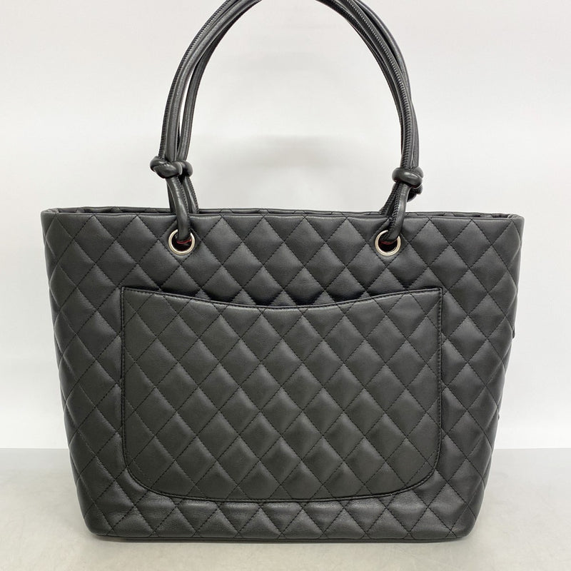【6fc4635-k】シャネル トートバッグ カンボン ラムスキン ブラック シルバー金具【中古】レディース