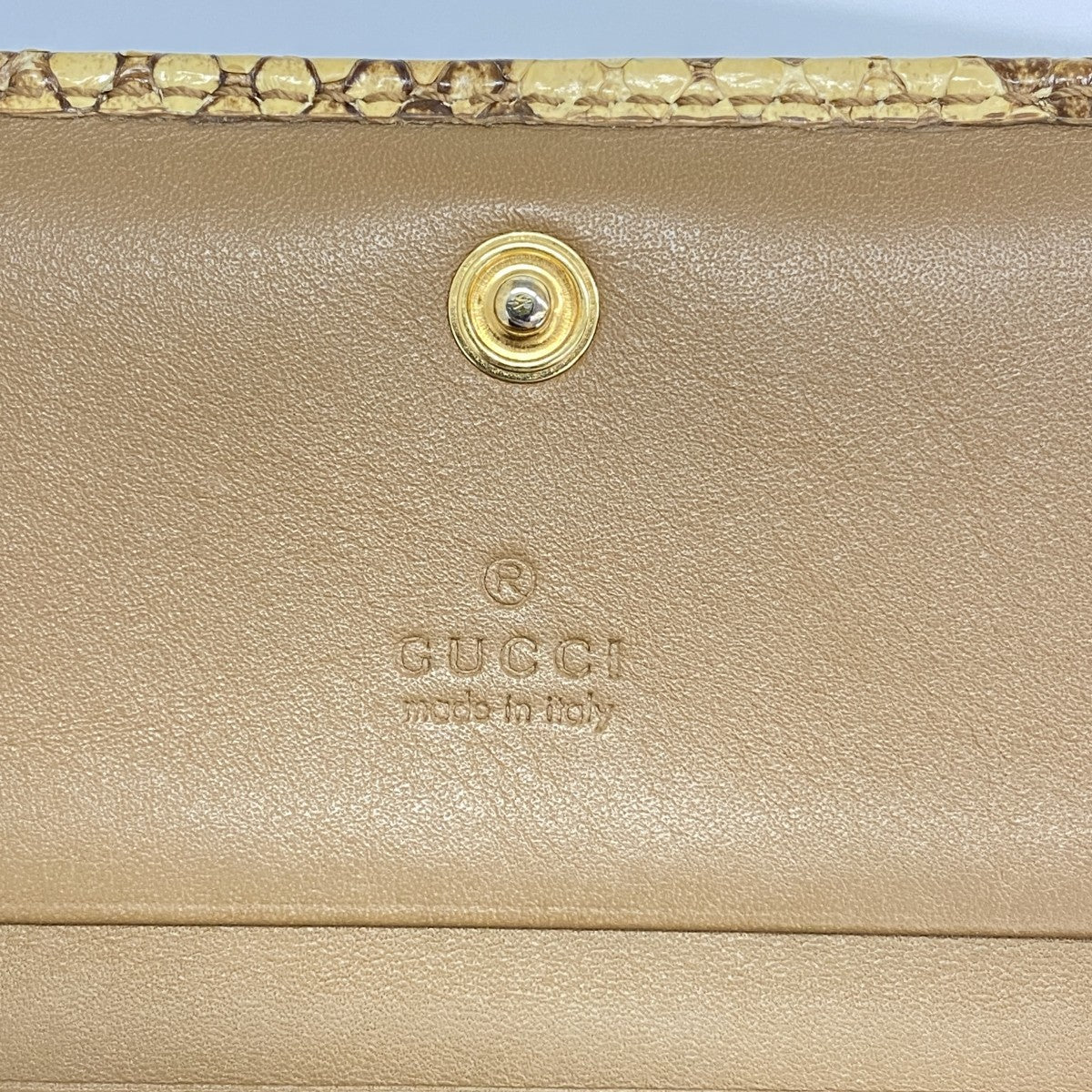 【6fc4636-k】グッチ 財布 GGマーモント 456126 レザー パイソン ベージュ ブラウン ゴールド金具【中古】レディース
