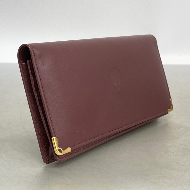 【6fc4656】カルティエ 長財布 マスト レザー ボルドー ゴールド金具【中古】レディース