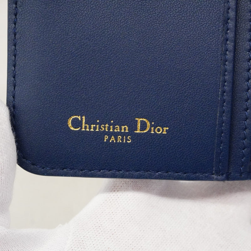 【6fd4683】クリスチャンディオール 財布 カナージュ レザー ブルー ゴールド金具【中古】レディース