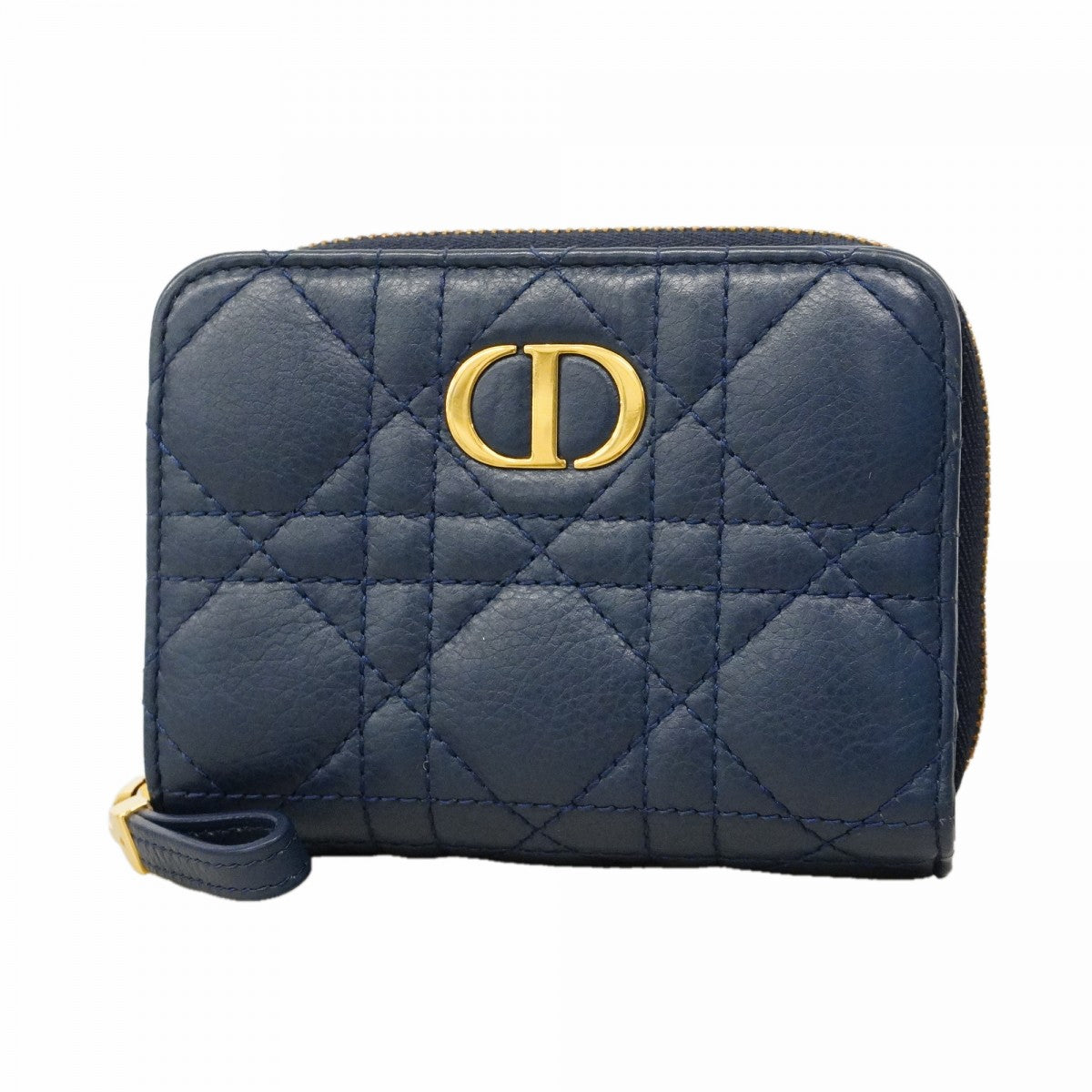 【6fd4683】クリスチャンディオール 財布 カナージュ レザー ブルー ゴールド金具【中古】レディース