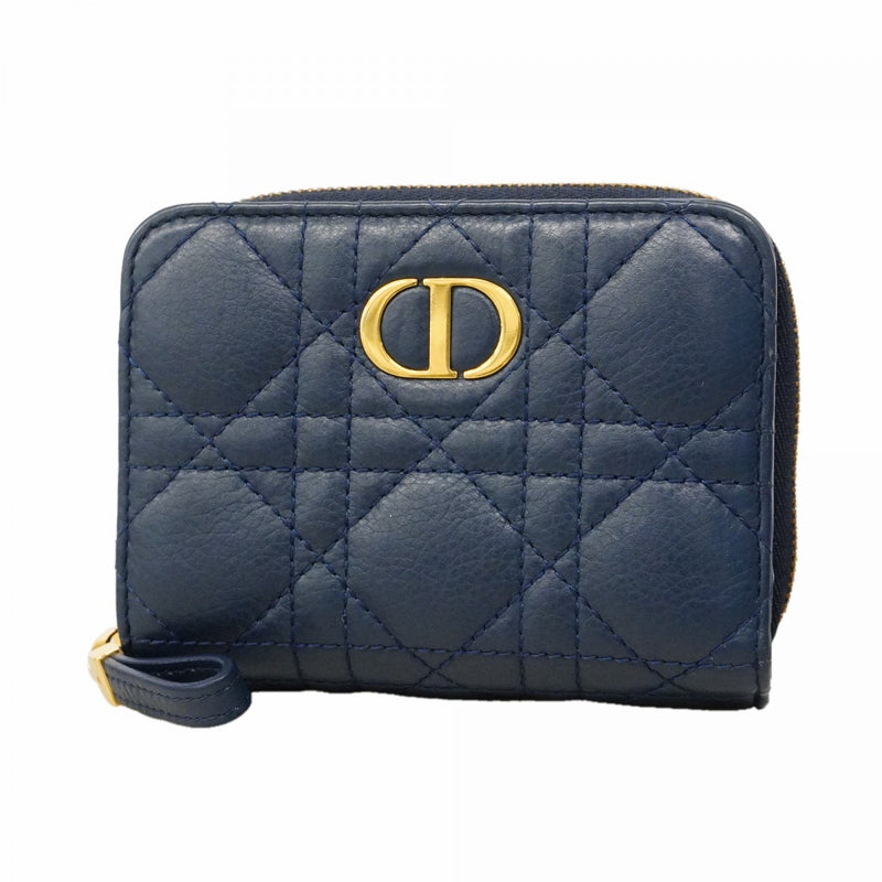 【6fd4683】クリスチャンディオール 財布 カナージュ レザー ブルー ゴールド金具【中古】レディース
