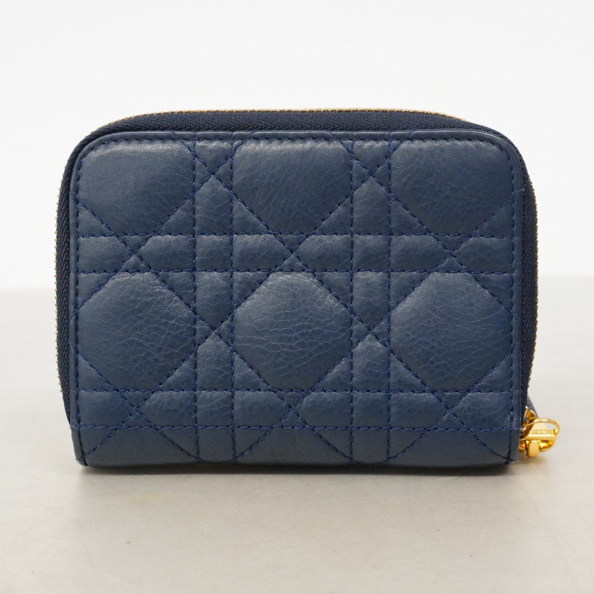 【6fd4683】クリスチャンディオール 財布 カナージュ レザー ブルー ゴールド金具【中古】レディース