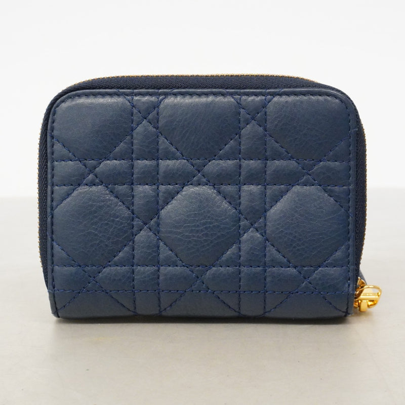 【6fd4683】クリスチャンディオール 財布 カナージュ レザー ブルー ゴールド金具【中古】レディース