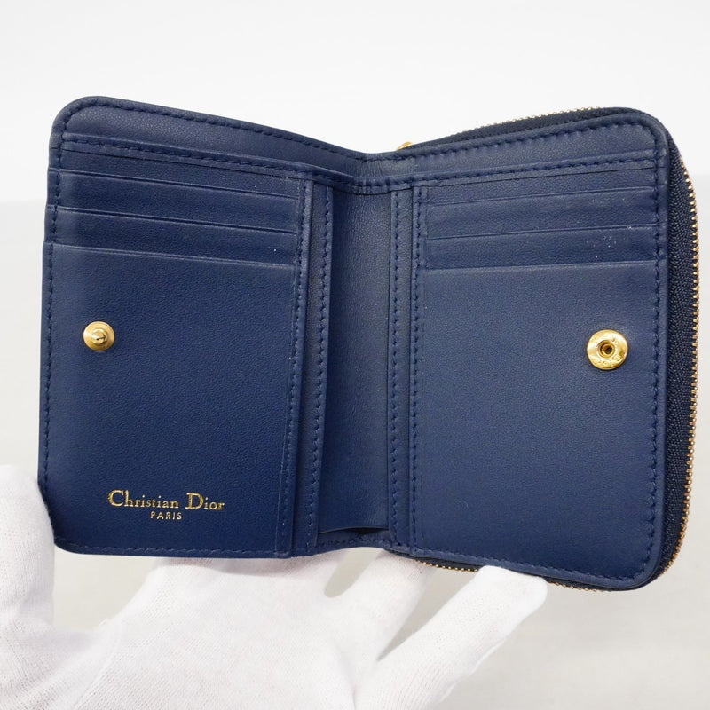 【6fd4683】クリスチャンディオール 財布 カナージュ レザー ブルー ゴールド金具【中古】レディース