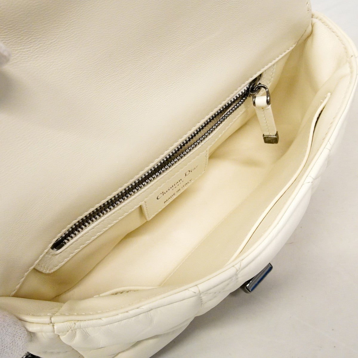 【6fd4689】クリスチャンディオール ショルダーバッグ カナージュ カロ レザー ホワイト【中古】レディース