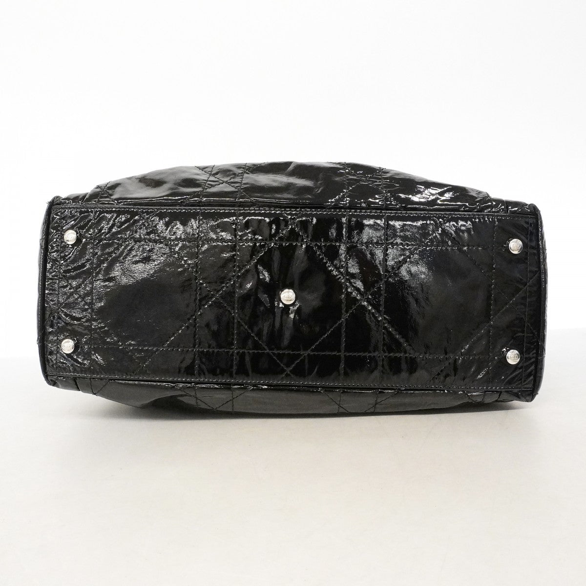 【6fd4704】クリスチャンディオール ハンドバッグ カナージュ エナメル ブラック シルバー金具【中古】レディース