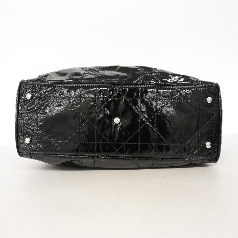 【6fd4704】クリスチャンディオール ハンドバッグ カナージュ エナメル ブラック シルバー金具【中古】レディース