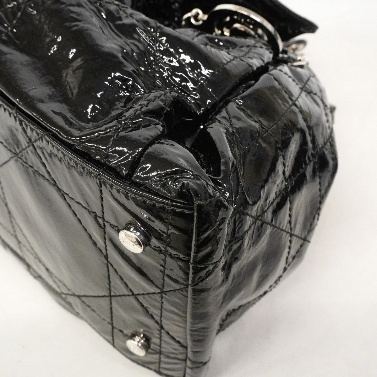 【6fd4704】クリスチャンディオール ハンドバッグ カナージュ エナメル ブラック シルバー金具【中古】レディース