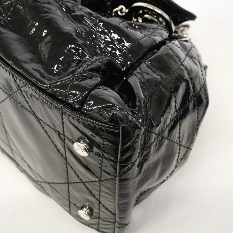 【6fd4704】クリスチャンディオール ハンドバッグ カナージュ エナメル ブラック シルバー金具【中古】レディース