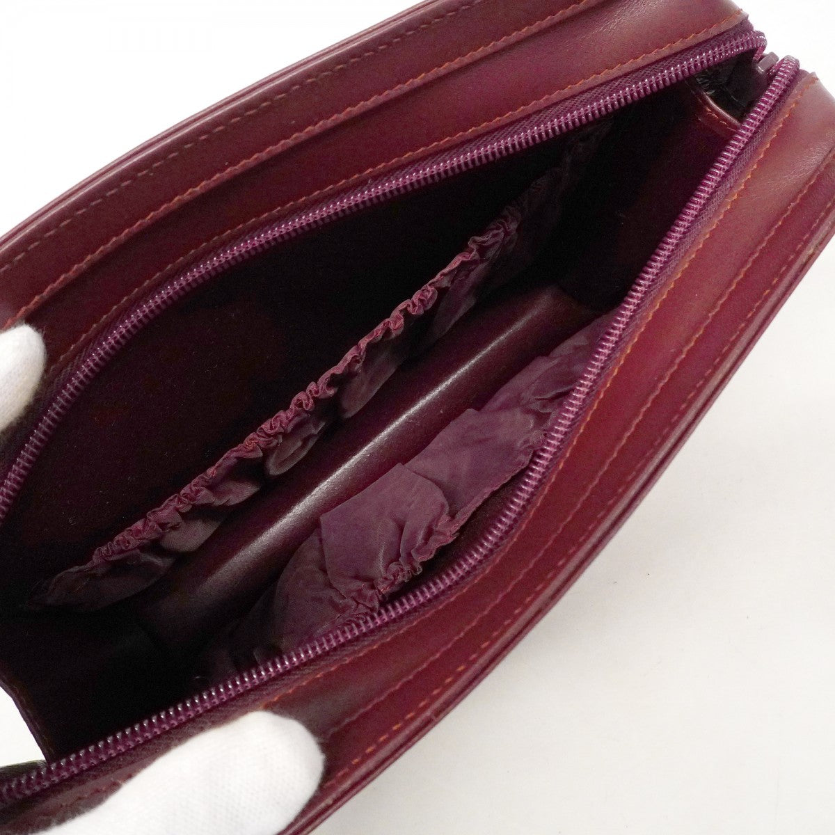 【6fd4707】カルティエ クラッチバッグ マスト レザー ボルドー ゴールド金具【中古】メンズ