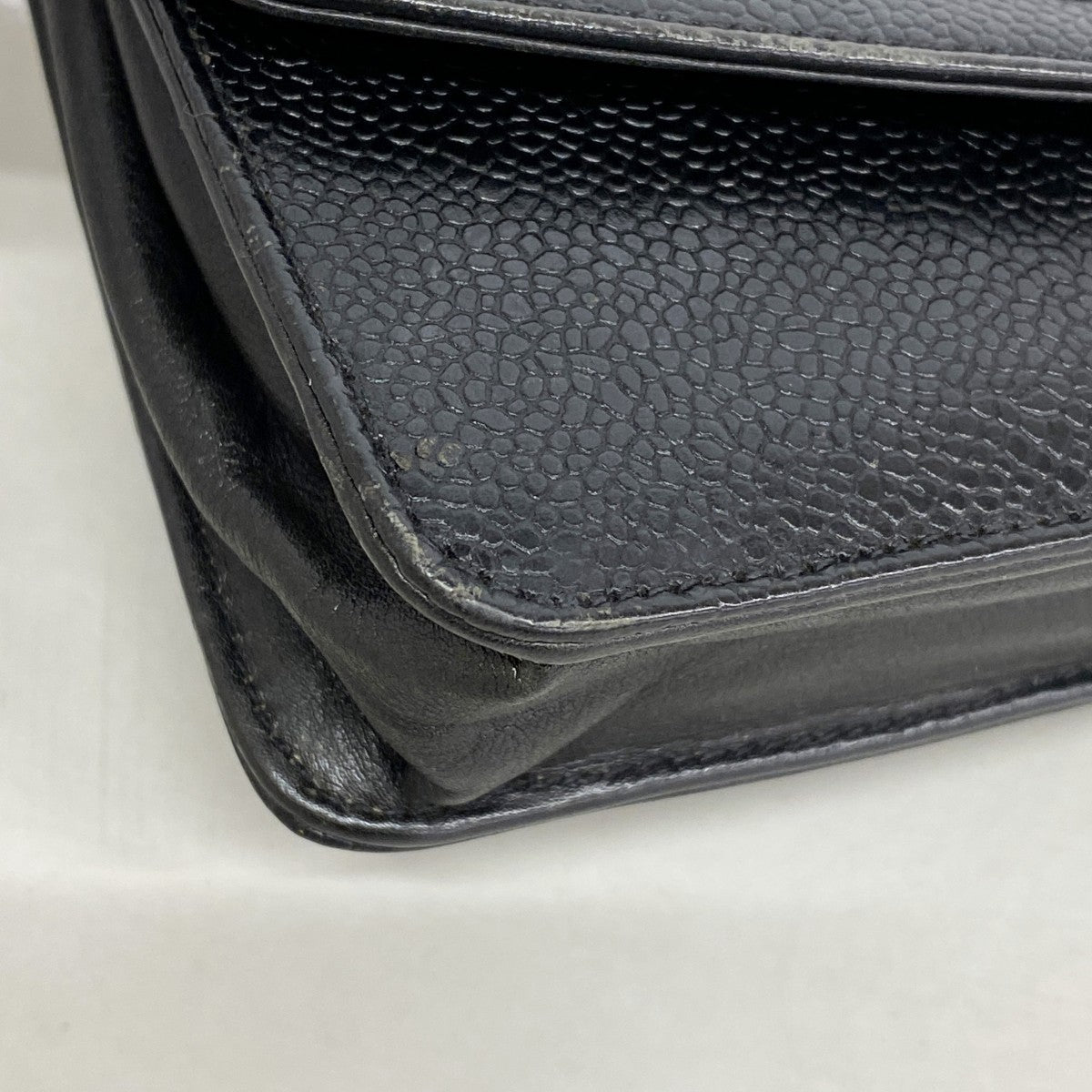 【6fd4737-k】シャネル ショルダーウォレット チェーンショルダー キャビアスキン ブラック ゴールド金具【中古】レディース